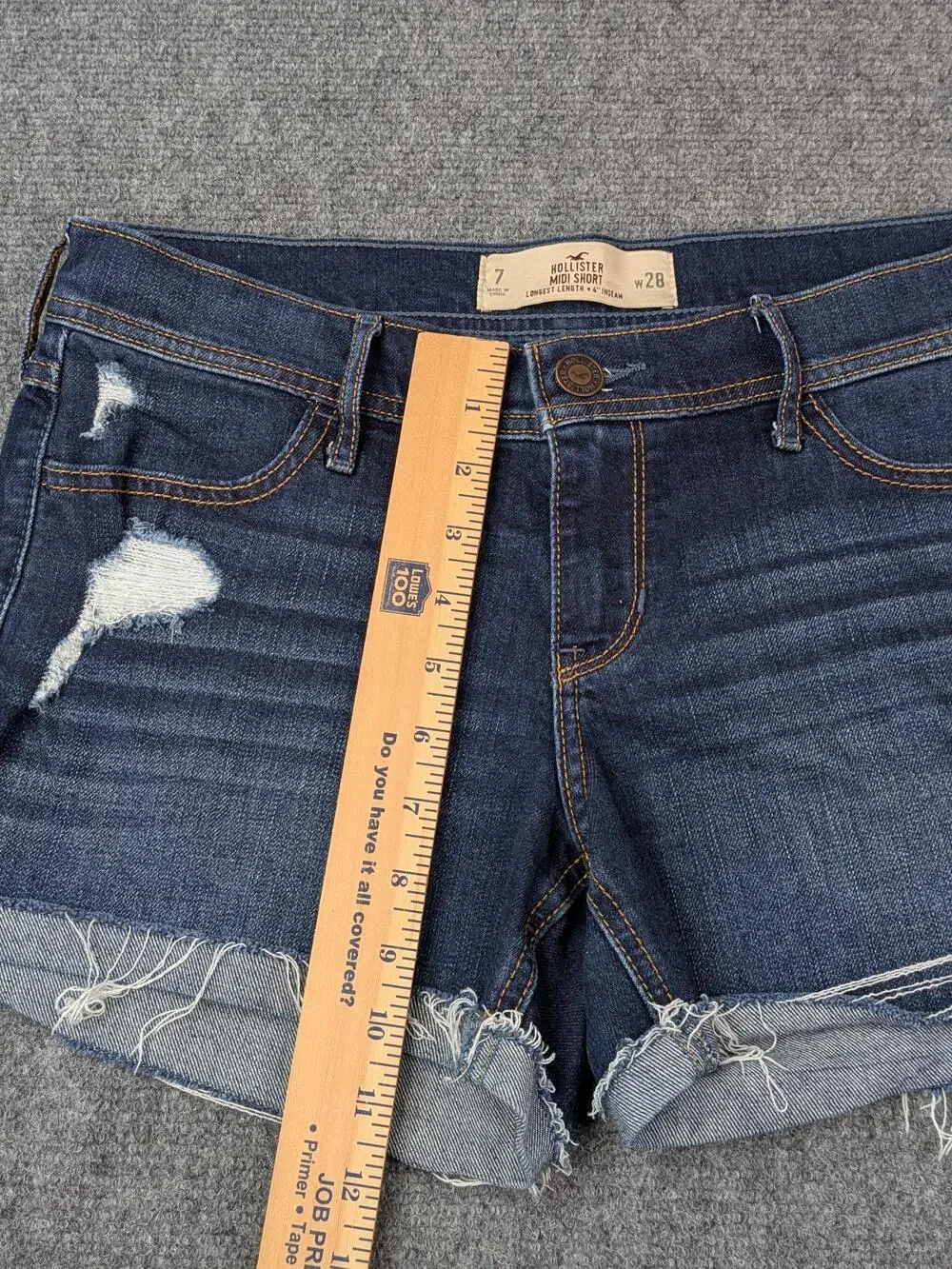 Hollister Shorts Womens Juniors 7 W28 Blue Midi Distressed Frayed Cutoff Denim